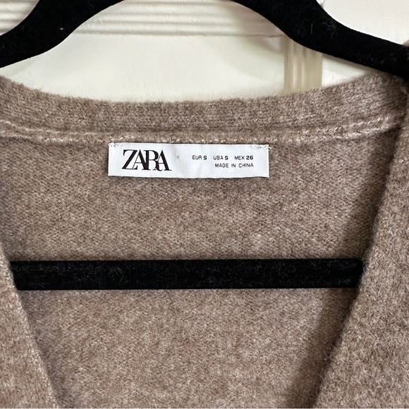 Zara Taupe-Brown V-Neck Button Front Cardigan - Picture 2 of 4